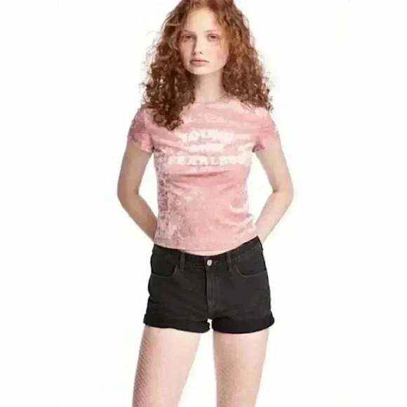 H&M Young and Fearless Pink Crushed Velvet crop Top medium Y2K velour - Picture 1 of 8